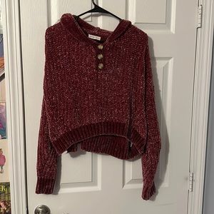 Women’s maroon chenille hooded sweater